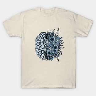 Blue Brain and flowers sunflowers, Positivity, creativity, right hemisphere brain, health, Mental T-Shirt